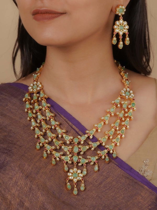 TJ-S127M - Multicolor Gold Plated Thappa Jadau Kundan Necklace Set