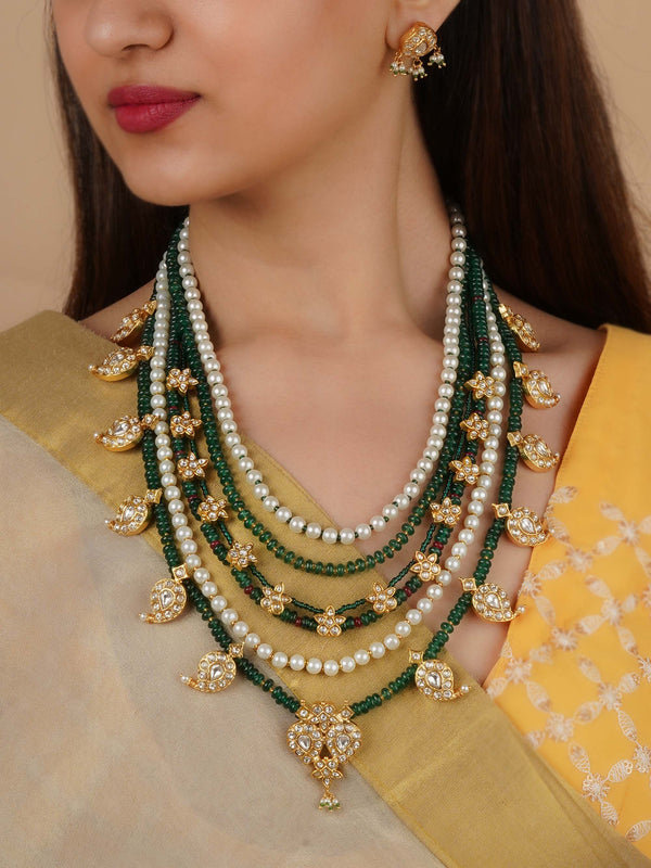 TJ-S143 - Gold Plated Thappa Jadau Kundan Necklace Set