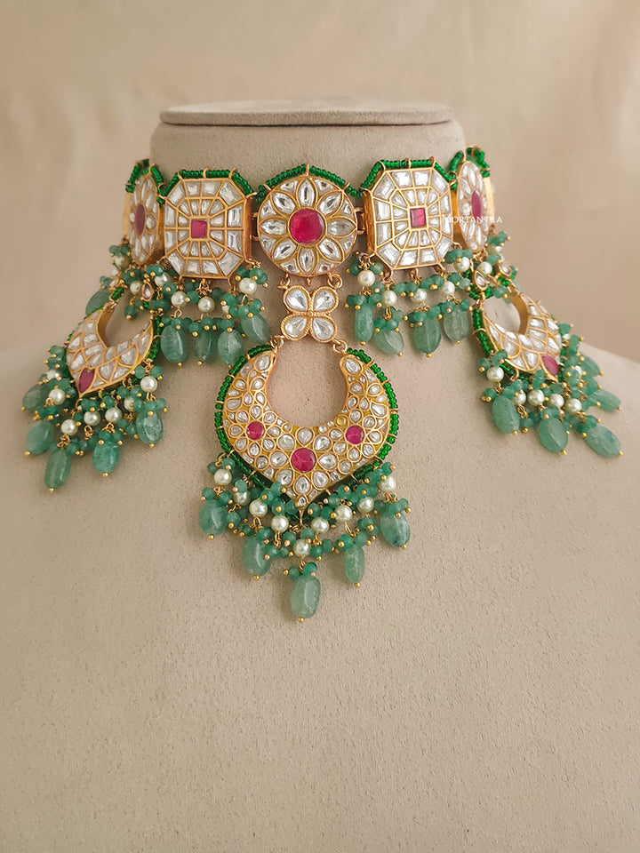 TJ-S22WP - Thappa Jadau Kundan Necklace Set