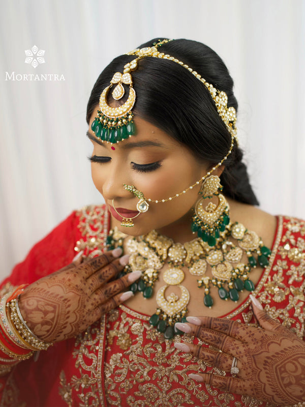 TJ-S24 - White Color Gold Plated Thappa Jadau Kundan Bridal Necklace Set - MTO