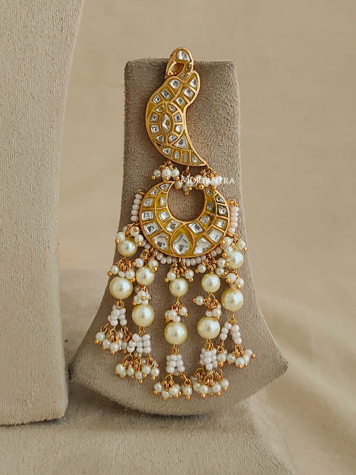 TJ-S36 - White Color Gold Plated Bridal Thappa Jadau Kundan Medium Choker Necklace Set