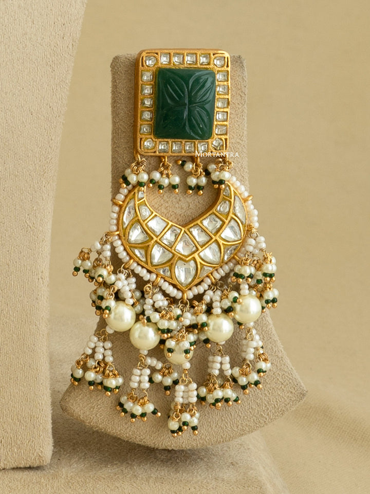 TJ-S38WGR - Green Color Bridal Thappa Jadau Kundan Choker Necklace Set