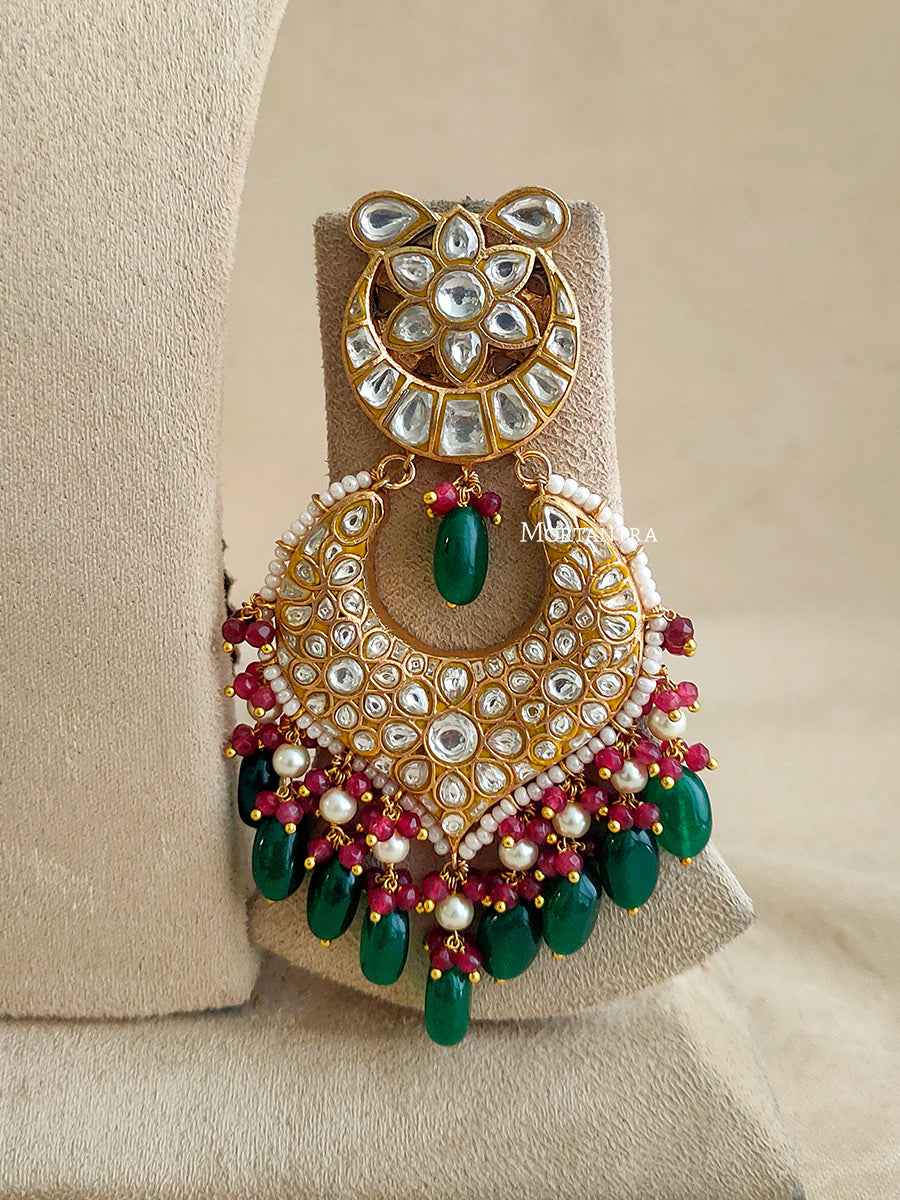 TJ-S59 - Multicolor Bridal Thappa Jadau Kundan Medium Necklace Set