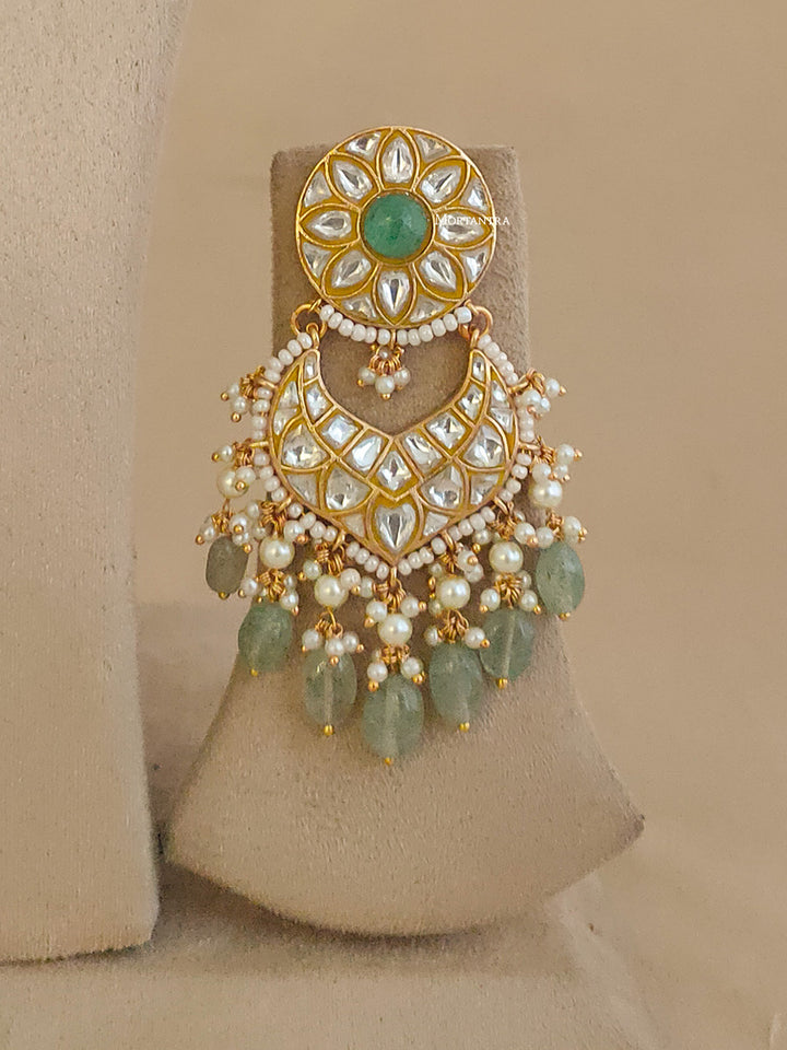 TJ-S60WLGR - Green Color Bridal Thappa Jadau Kundan Medium Necklace Set