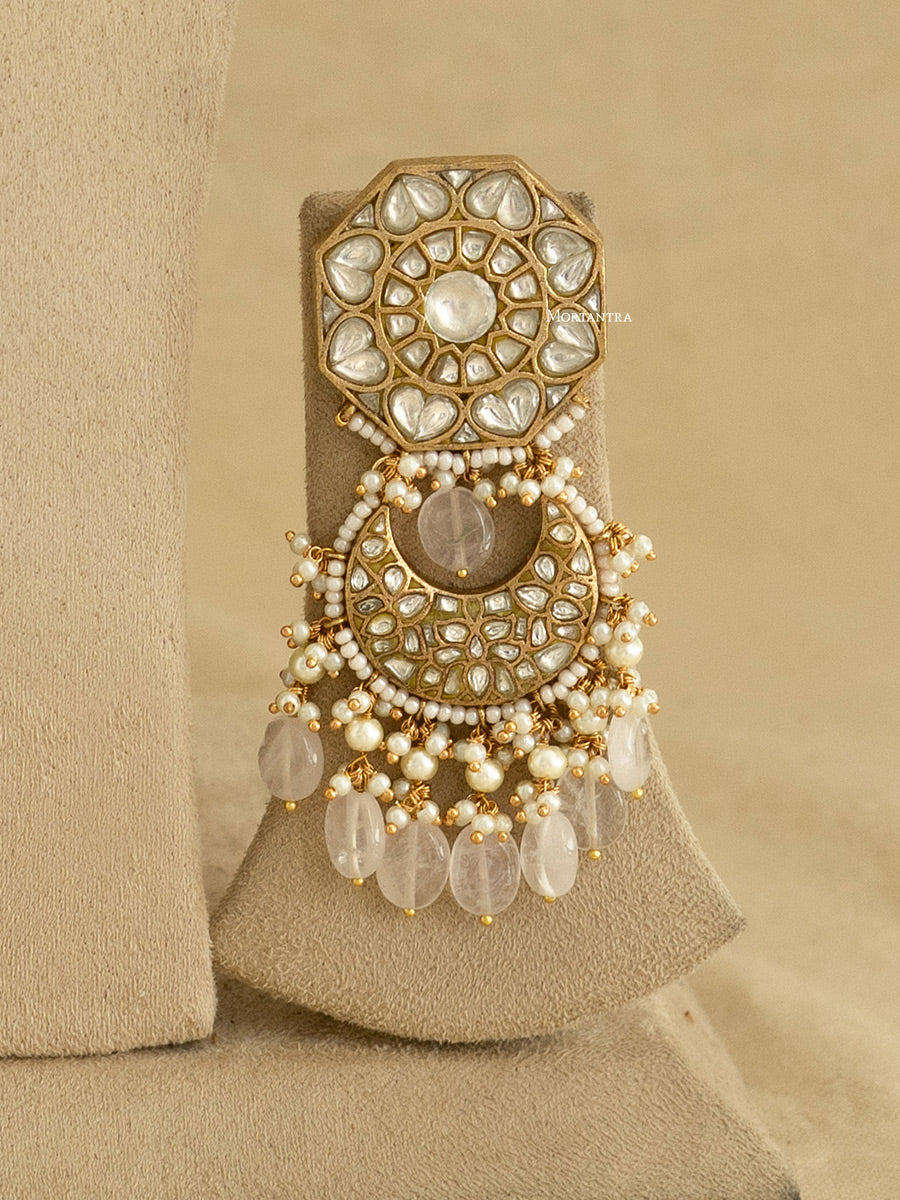 TJ-S61 - White Color Bridal Thappa Jadau Kundan Medium Choker Necklace Set