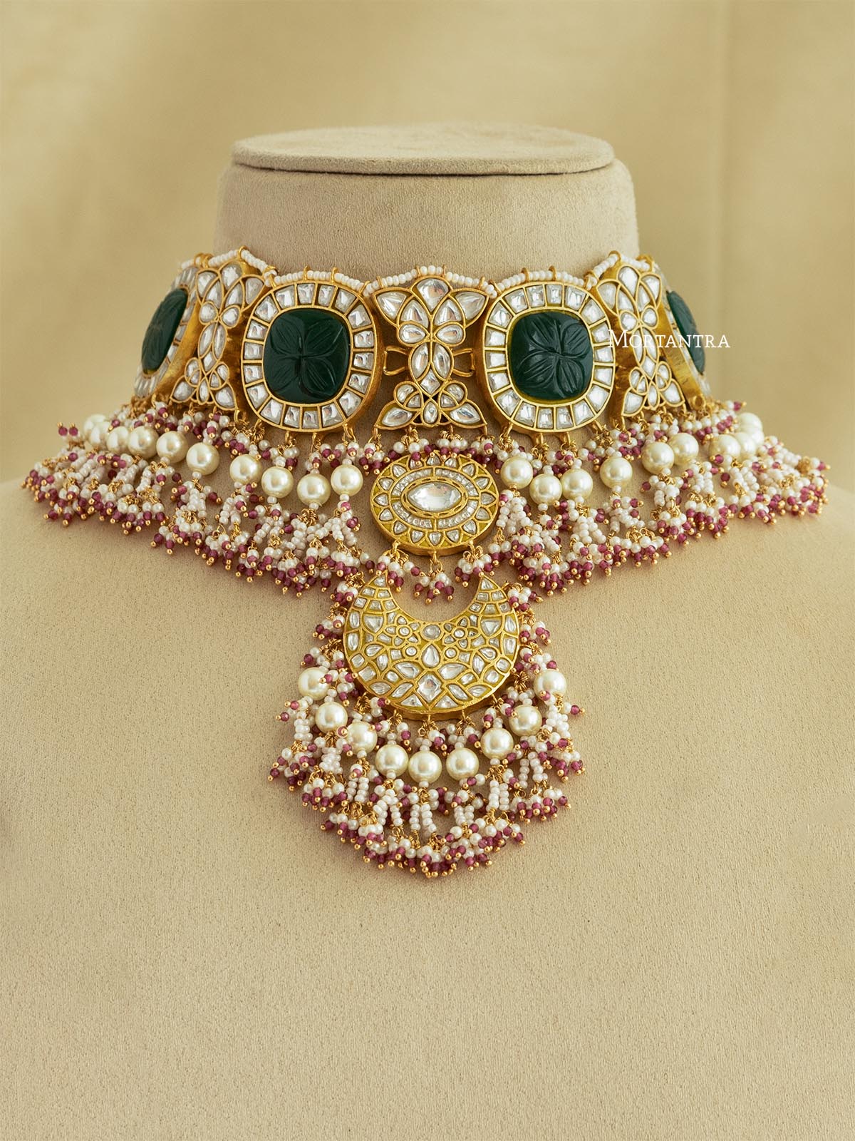 TJ-S66WGR - Thappa Jadau Kundan Necklace Set