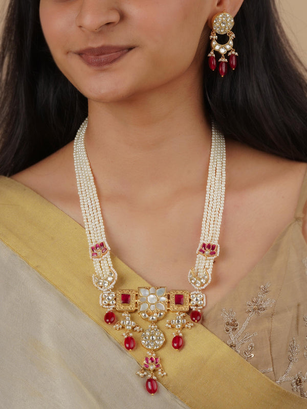 TJ-S71WP - Pink Color Gold Plated Thappa Jadau Kundan Necklace Set
