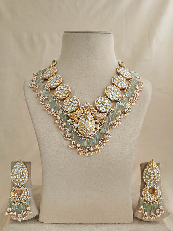 TJ-S75 - Pastel Color Bridal Thappa Jadau Kundan Medium Necklace Set