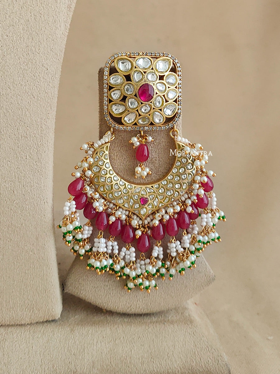 TJ-S82WP - Multicolor Bridal Thappa Jadau Kundan Medium Necklace Set