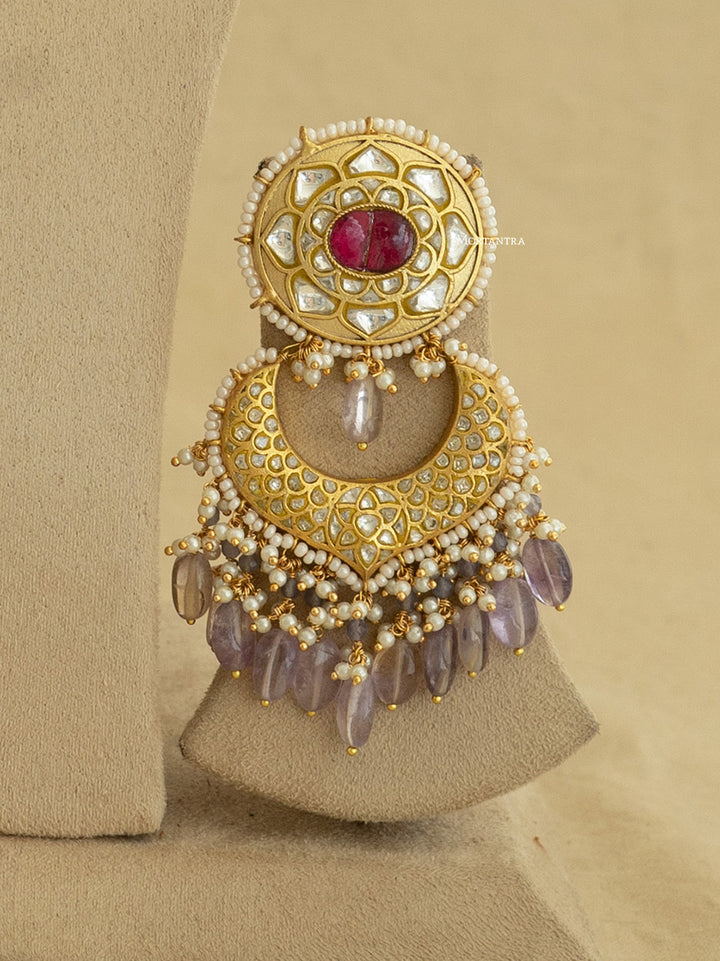 TJ-S85WP - Multicolor Gold Plated Bridal Thappa Jadau Kundan Medium Necklace Set