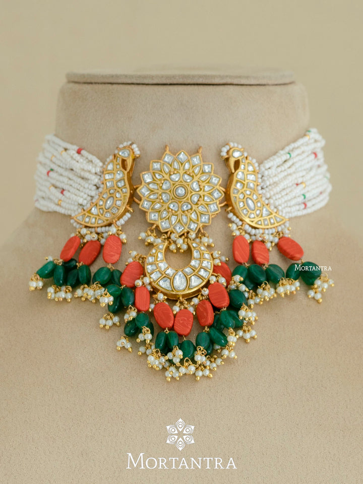 TJ-S97 - Multicolor Thappa Jadau Kundan Choker Necklace Set