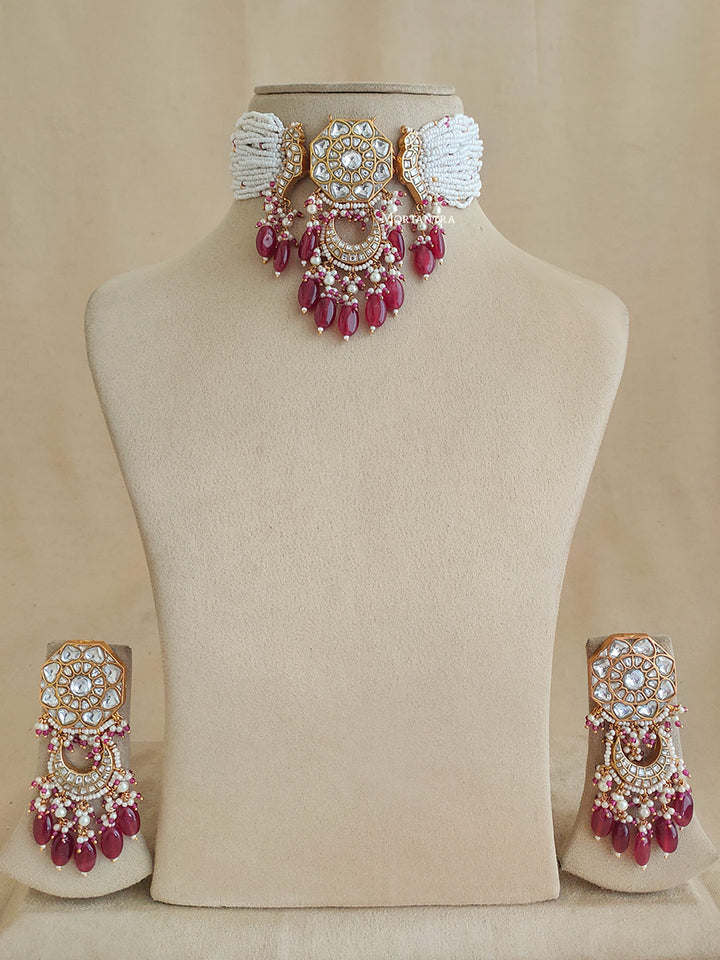 TJ-S98A - Thappa Jadau Kundan Necklace Set