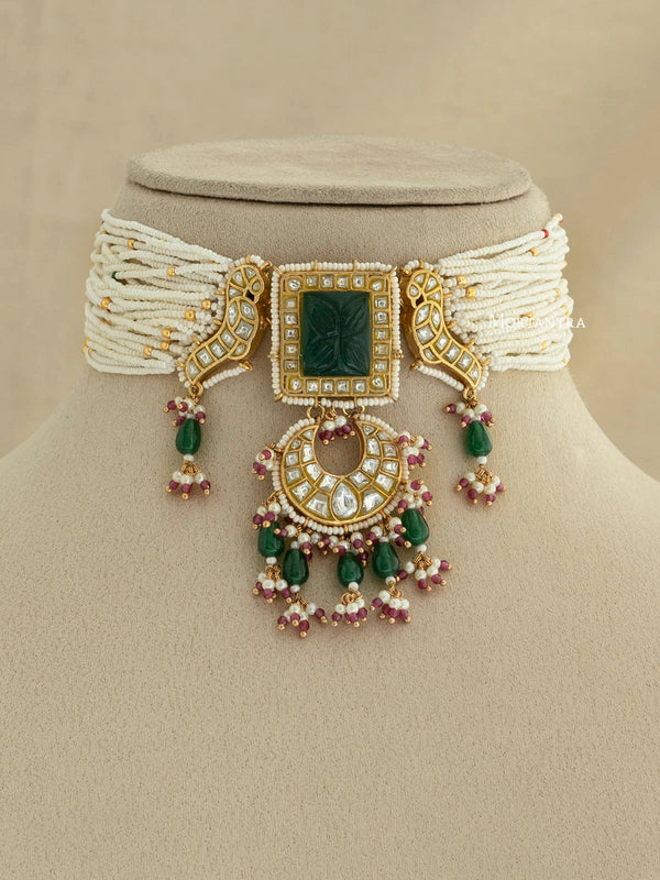 TJ-S99WGR - Thappa Jadau Kundan Necklace Set