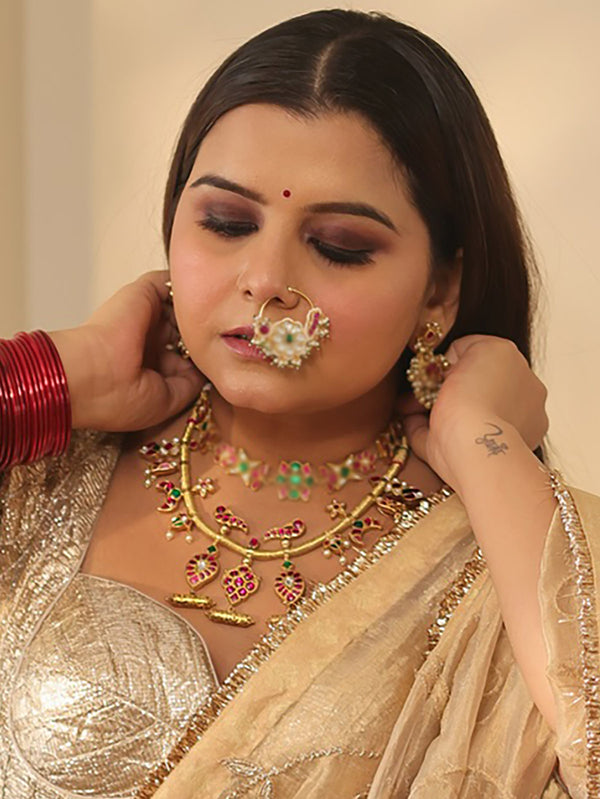 Multicolor Gold Plated Jadau Kundan Necklace - TK-N29M