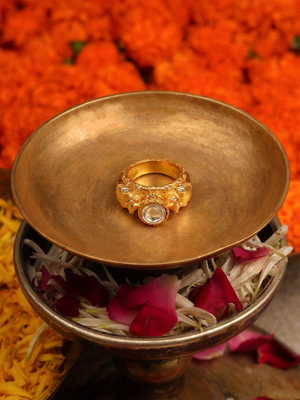 White Color Gold Plated Jadau Kundan Ring - TK-RNG9