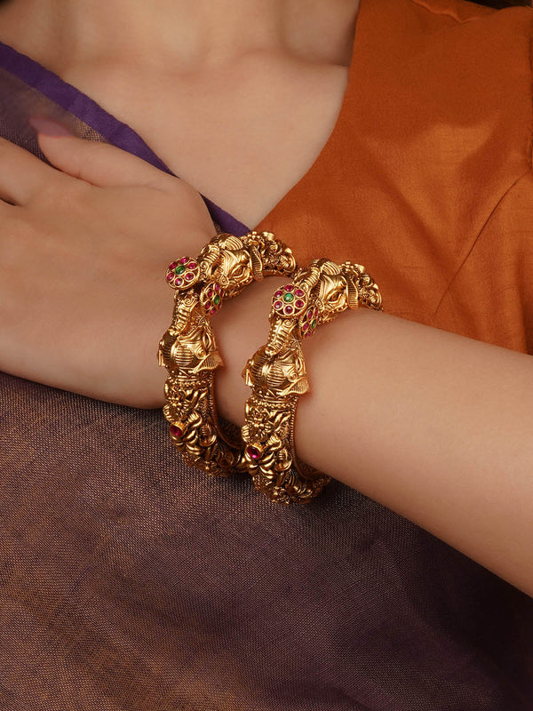 Multicolor Gold Plated Temple Bangles - TMPBAN110M