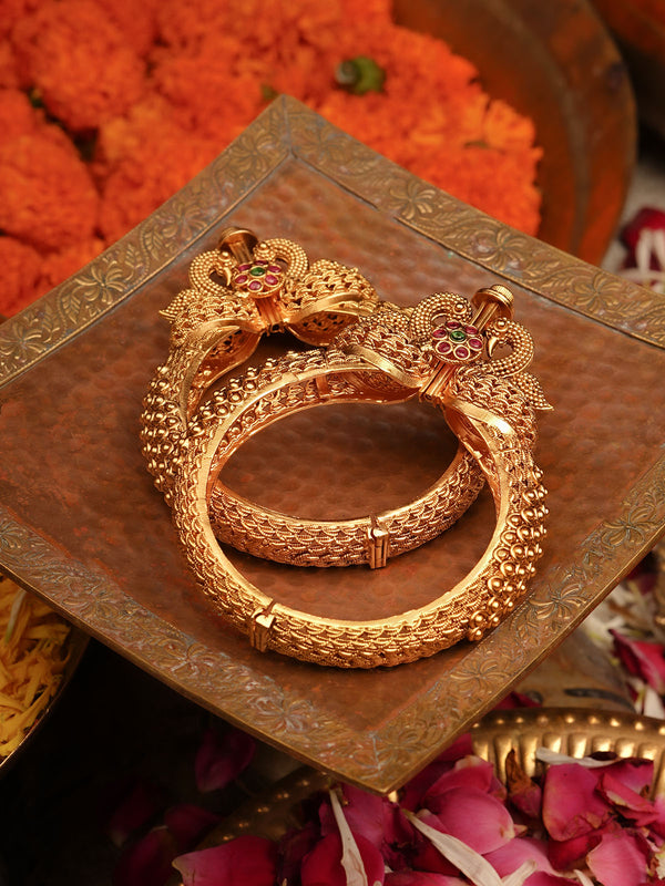 Multicolor Gold Plated Temple Bangles - TMPBAN112