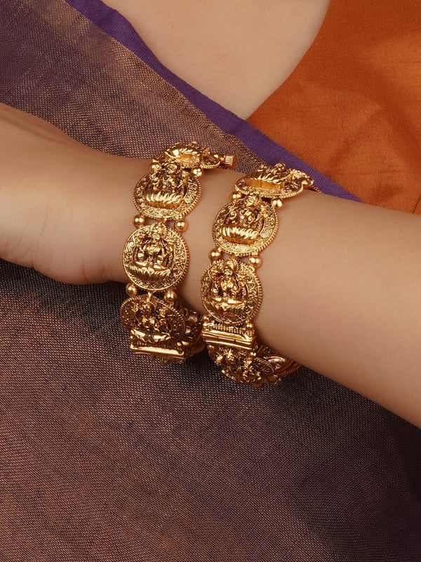 Gold Plated Temple Bangles (One Pair) - TMPBAN113