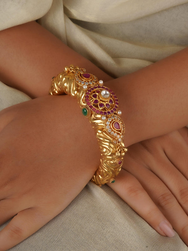 TMPBAN89MA - Pink Color Gold Plated Temple Bangles