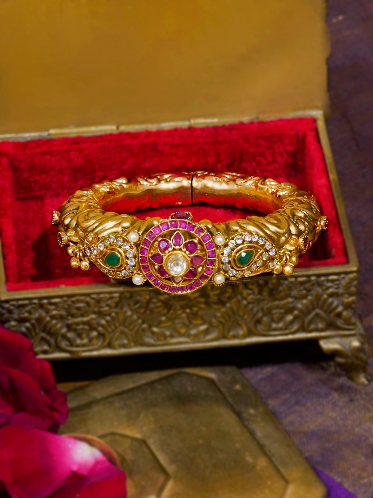 TMPBAN89MB - Multicolor Gold Plated Temple Bangles