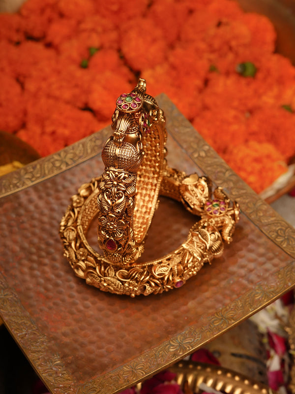 Multicolor Gold Plated Temple Bangles - TMPBAN97M