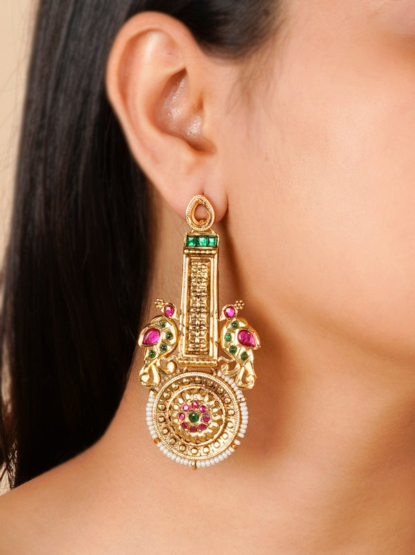 TMPEAR633P  - Multicolor Gold Plated Temple Earrings