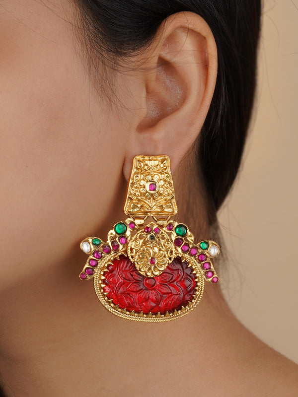 TMPEAR638 - Multicolor Gold Plated Temple Earrings