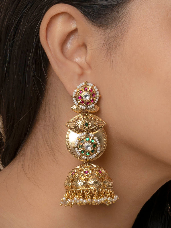 TMPEAR640 - Multicolor Gold Plated Temple Earrings