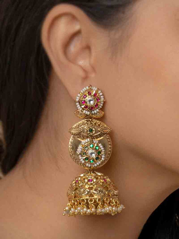 TMPEAR640 - Multicolor Gold Plated Temple Earrings