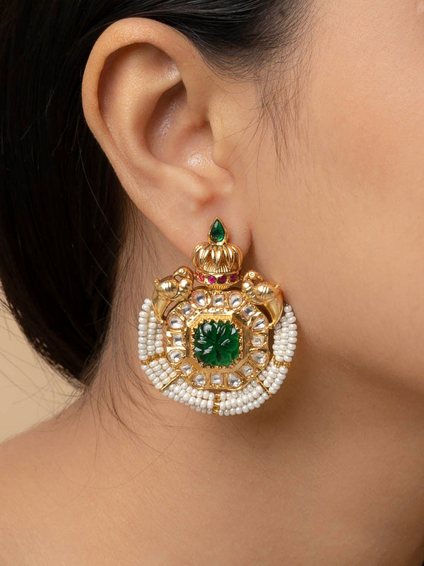TMPEAR641 - Green Color Gold Plated Temple Earrings