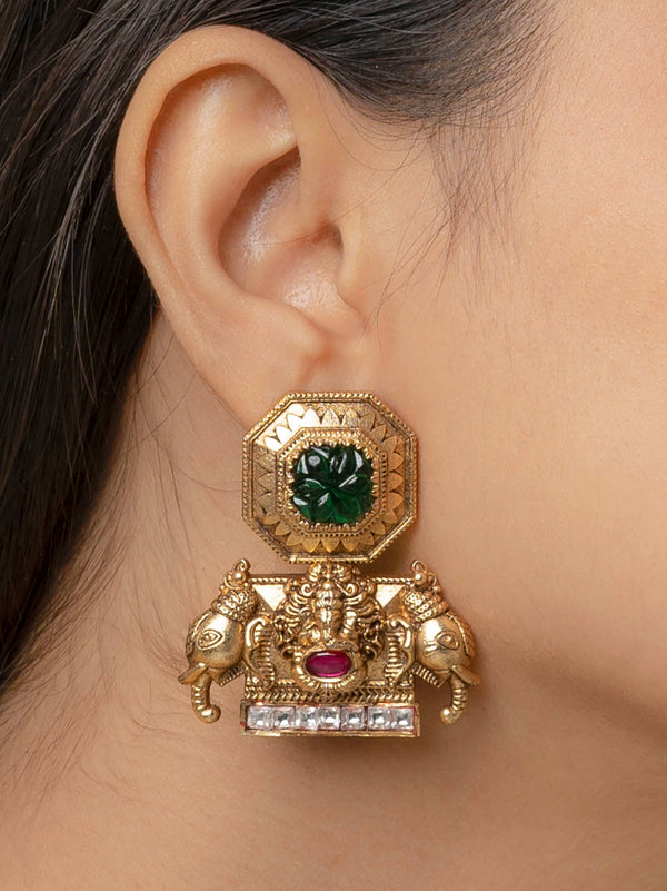 TMPEAR643 - Multicolor Gold Plated Temple Earrings