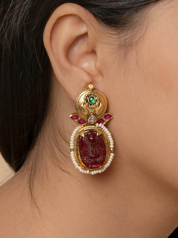 TMPEAR644 - Multicolor Gold Plated Temple Earrings