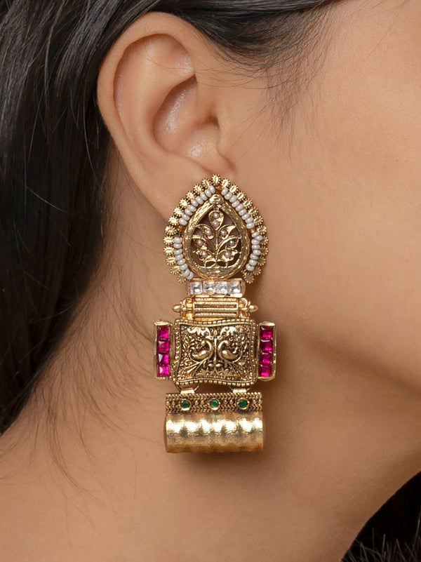 TMPEAR646 - Multicolor Gold Plated Temple Earrings
