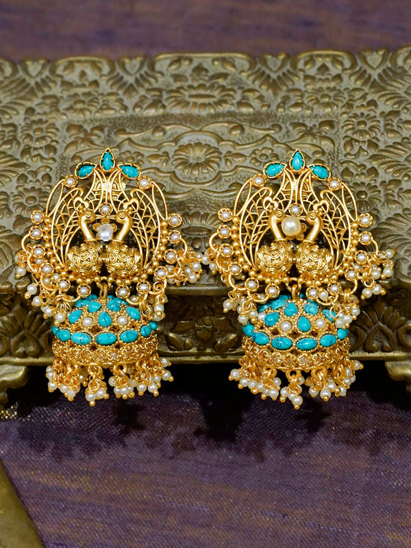 TMPEAR67F - Firoza Color Gold Plated Temple Earrings