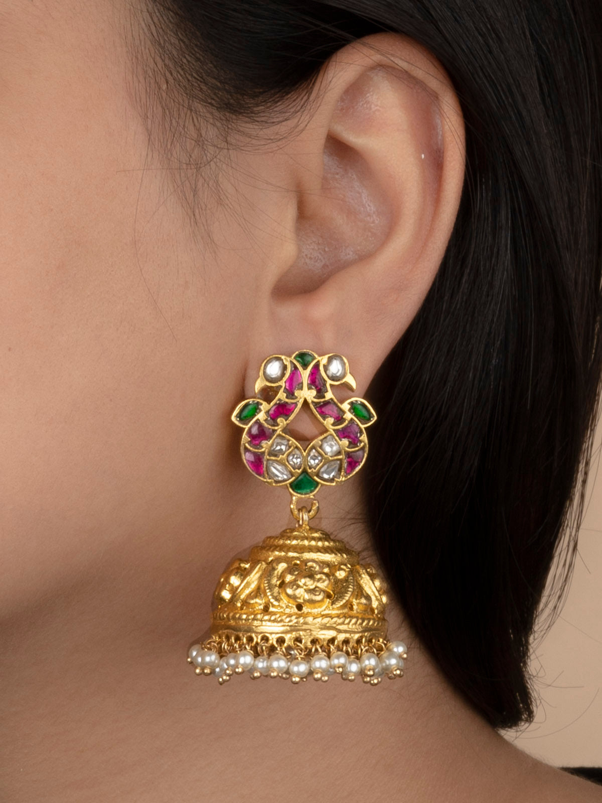 TMPEAR73MA - Multicolor Gold Plated Temple Earrings