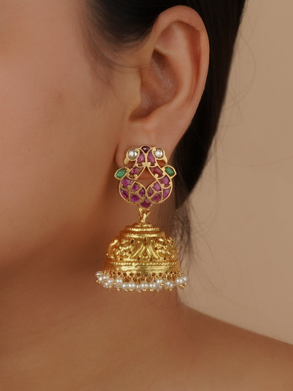 TMPEAR73M - Multicolor Gold Plated Temple Earrings