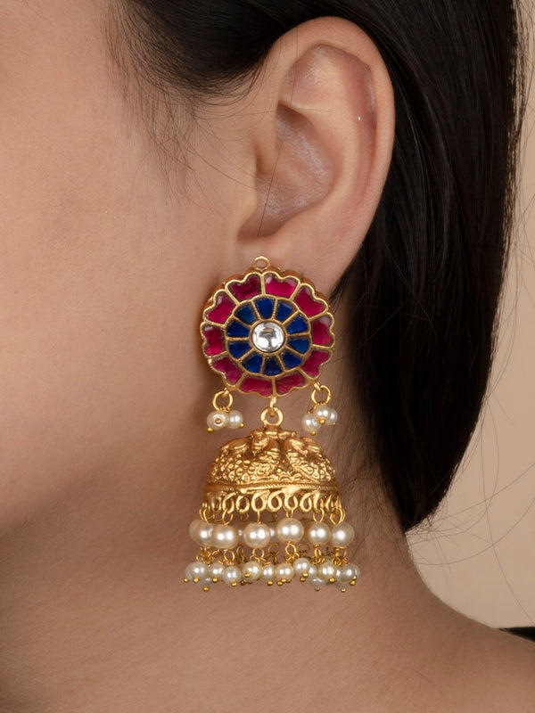 TMPEAR75M - Multicolor Gold Plated Temple Earrings