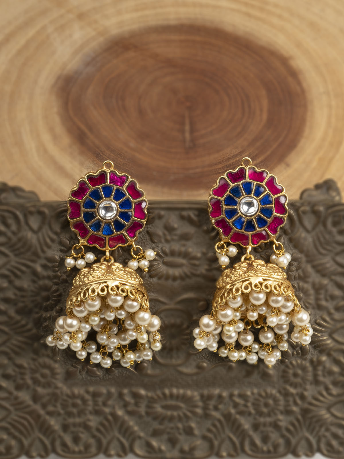 TMPEAR75M - Multicolor Gold Plated Temple Earrings