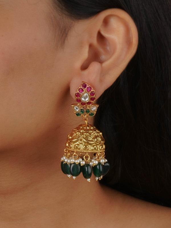 TMPEAR77M - Multicolor Gold Plated Temple Earrings