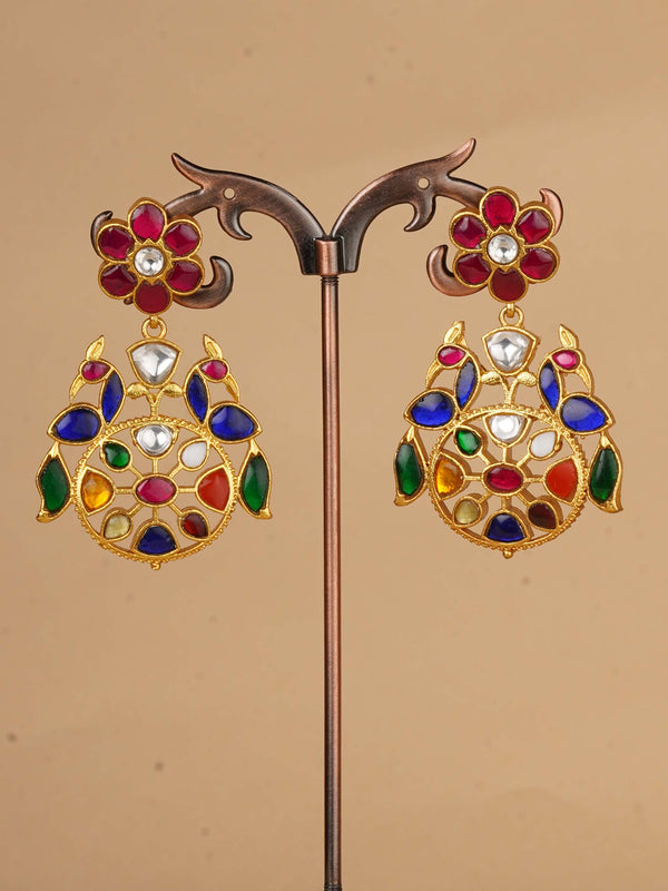 TMPEAR79N - Navratna Gold Plated Mishr Earrings