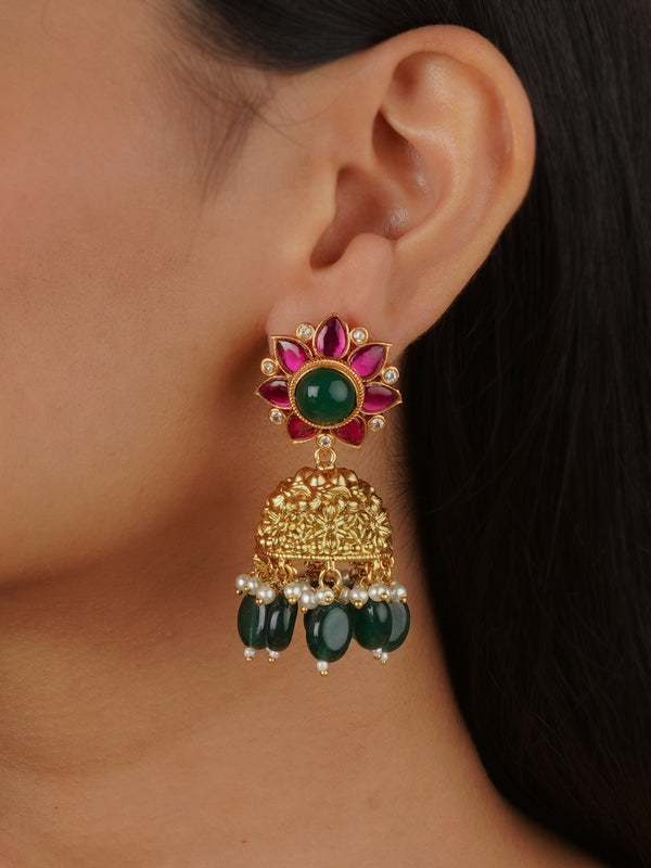 TMPEAR81M - Multicolor Gold Plated Temple Earrings