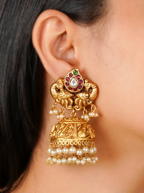 TMPEAR83M - Multicolor Gold Plated Temple Earrings