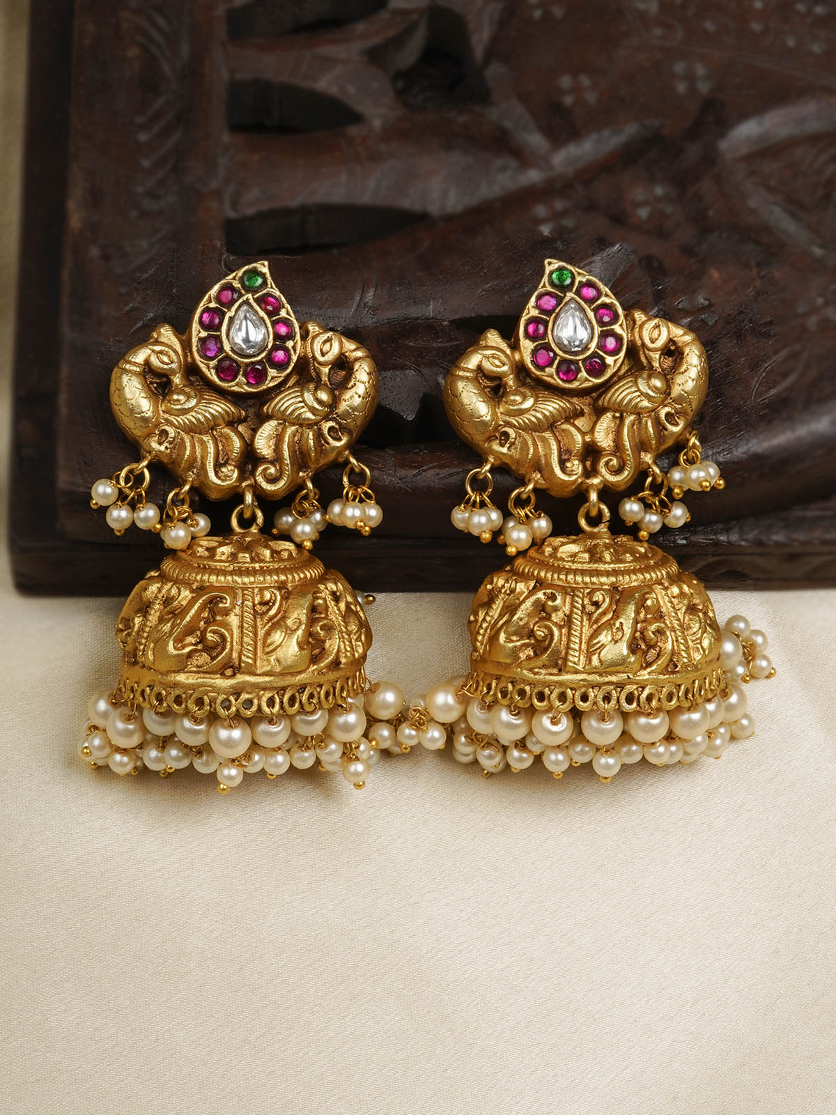 TMPEAR83M - Multicolor Gold Plated Temple Earrings