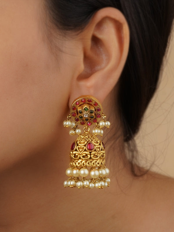 TMPEAR84MA - Multicolor Gold Plated Temple Earrings