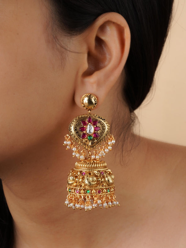 TMPEAR85M - Multicolor Gold Plated Temple Earrings