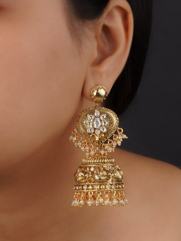 TMPEAR85 - White Color Gold Plated Temple Earrings