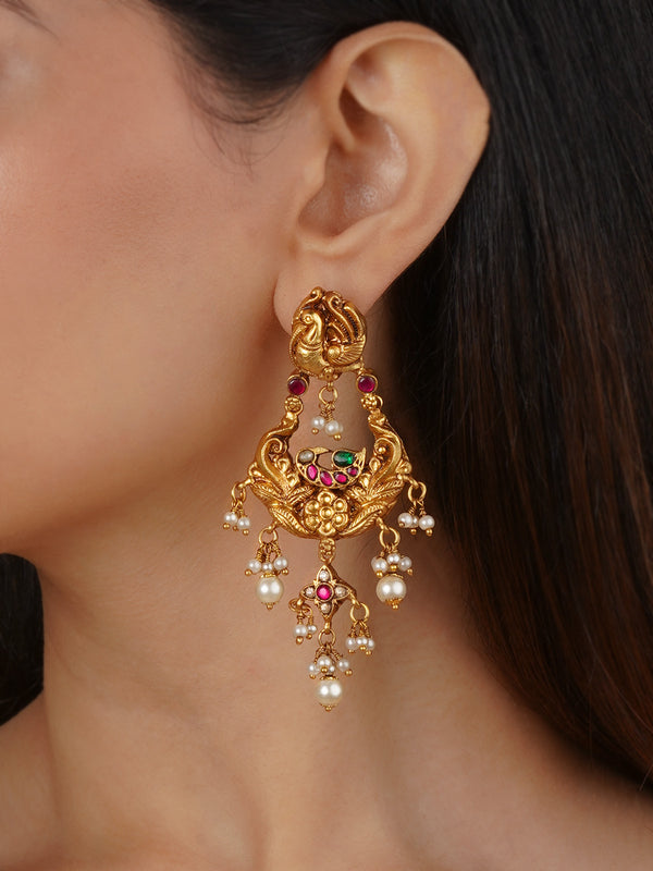 TMPEAR86M - Multicolor Gold Plated Temple Earrings