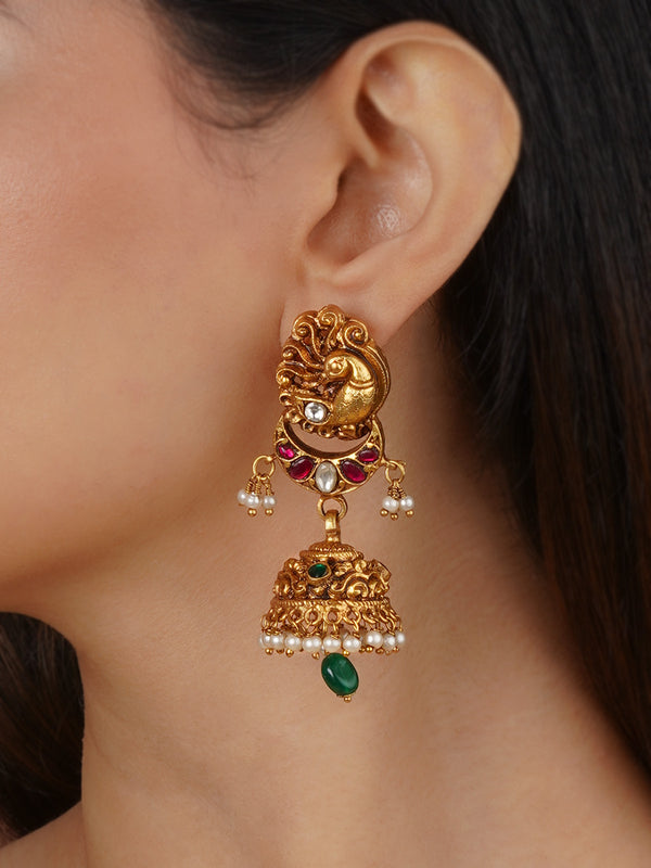 Multicolor Gold Plated Temple Earrings - TMPEAR87M