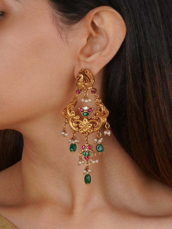 Multicolor Gold Plated Temple Earrings - TMPEAR88M