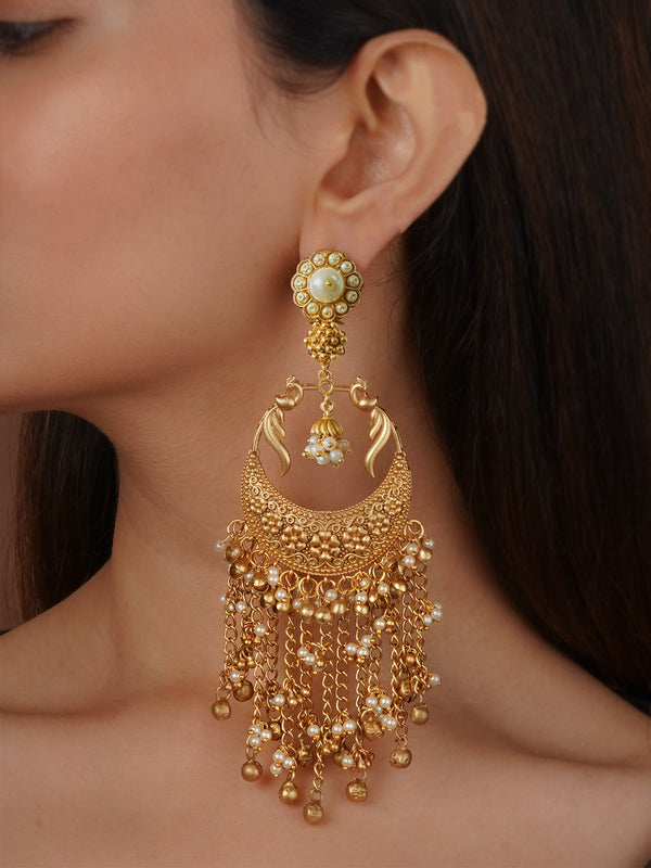 White Color Gold Plated Temple Earrings - TMPEAR89